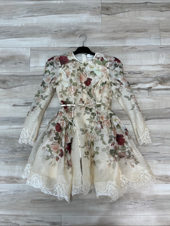 Zimmermann Dresses & Skirts - Zimmermann Ivory Floral Mini Dress with Red and Green Accents